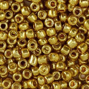 Glaskralen Rocailles 8/0 (3mm) Metallic shine gold