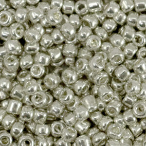Glaskralen Rocailles 8/0 (3mm) Metallic shine warm silver