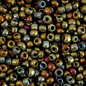 Glaskralen Rocailles 8/0 (3mm) Metallic shine multicolour gold