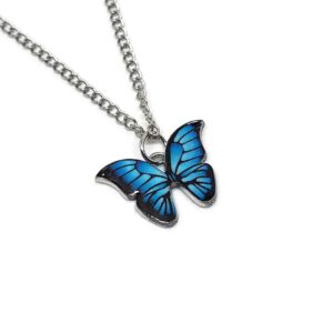 Blauw vlindertje wens halsketting