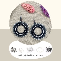 DIY kit ronde oorbellen zwart en zilver